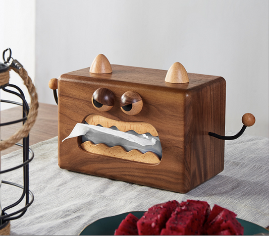 Wooden creative household gifts Solid wood small monster tissue box Cute cartoon household wooden tissue box
