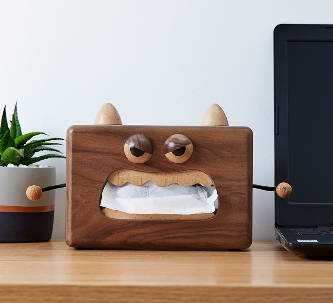 Wooden creative household gifts Solid wood small monster tissue box Cute cartoon household wooden tissue box