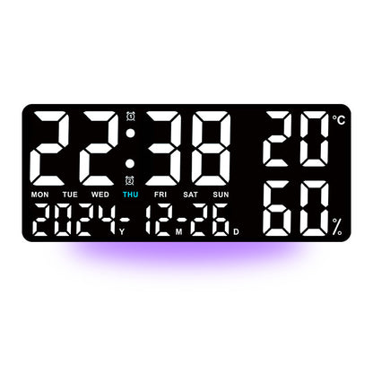 Digital Wall Clock with Temperature & Humidity Display, Multifunctional LED Alarm Clock with Remote Control, Ambient Light.