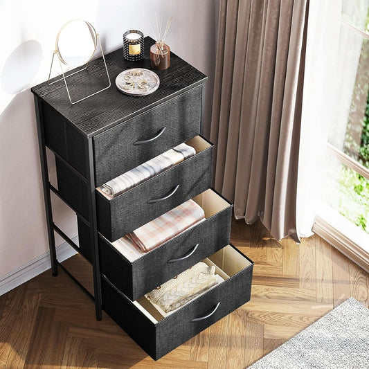 Black Compact Dresser Featuring SteelFrame And WoodenTop