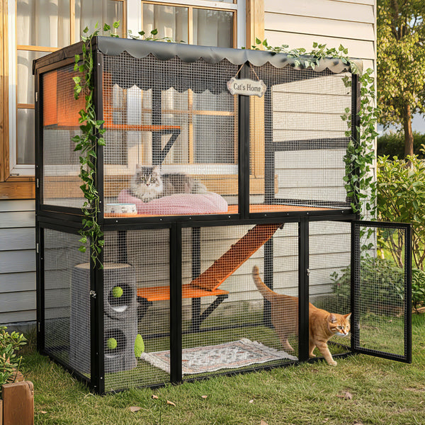 Wooden Catio Outdoor Cat Enclosure Large Cat House For Mulitiple Cats ...