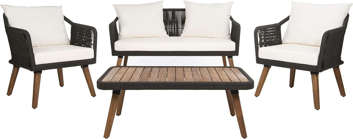 Outdoor Patio 4 Piece Eucalyptus Rope Furniture Set